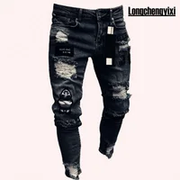 Jean brodé blanc pour hommes, en coton, extensible, déchiré, Slim, haute qualité, Hip Hop, trou noir, Slim Fit, pantalon en Denim surdimensionné, nouvelle collection 3