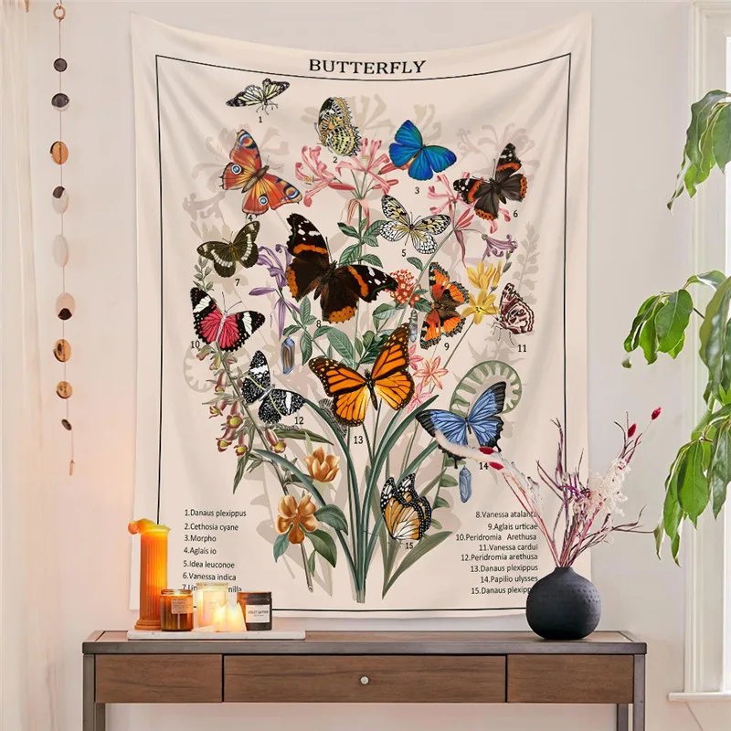 

Magic Flower Butterfly Tarot Pattern Tapestry Blanket Psychedelic Witchcraft Wall Hanging Bohemia Gypsy Home Bedroom Decorating