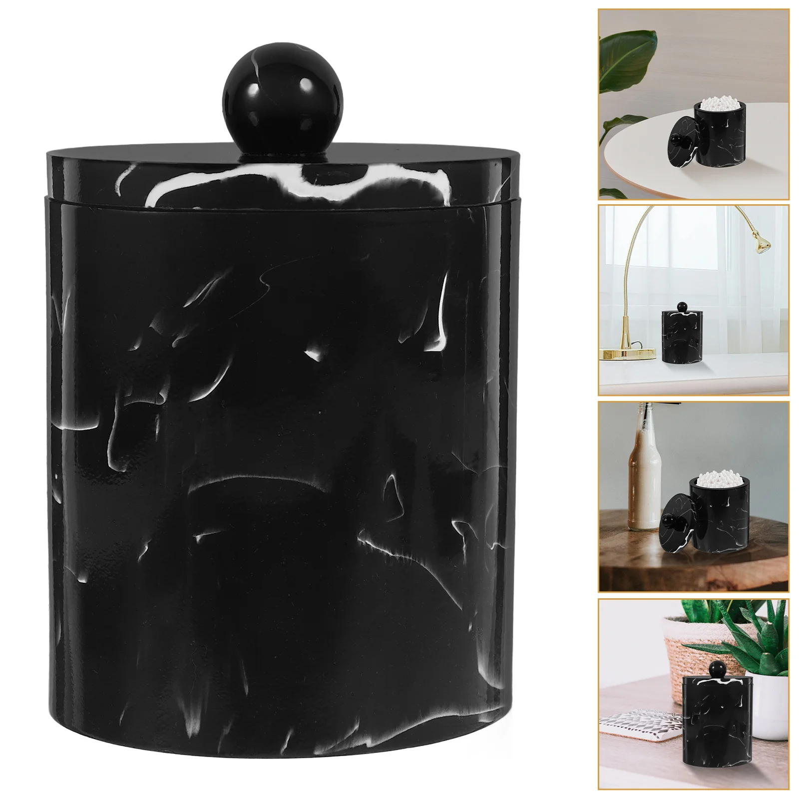 

Resin Marble Cotton Swabs Storage Box Ink Black Dustproof Lid Makeup Cotton Pads Holder Organizer Toothpick Storage