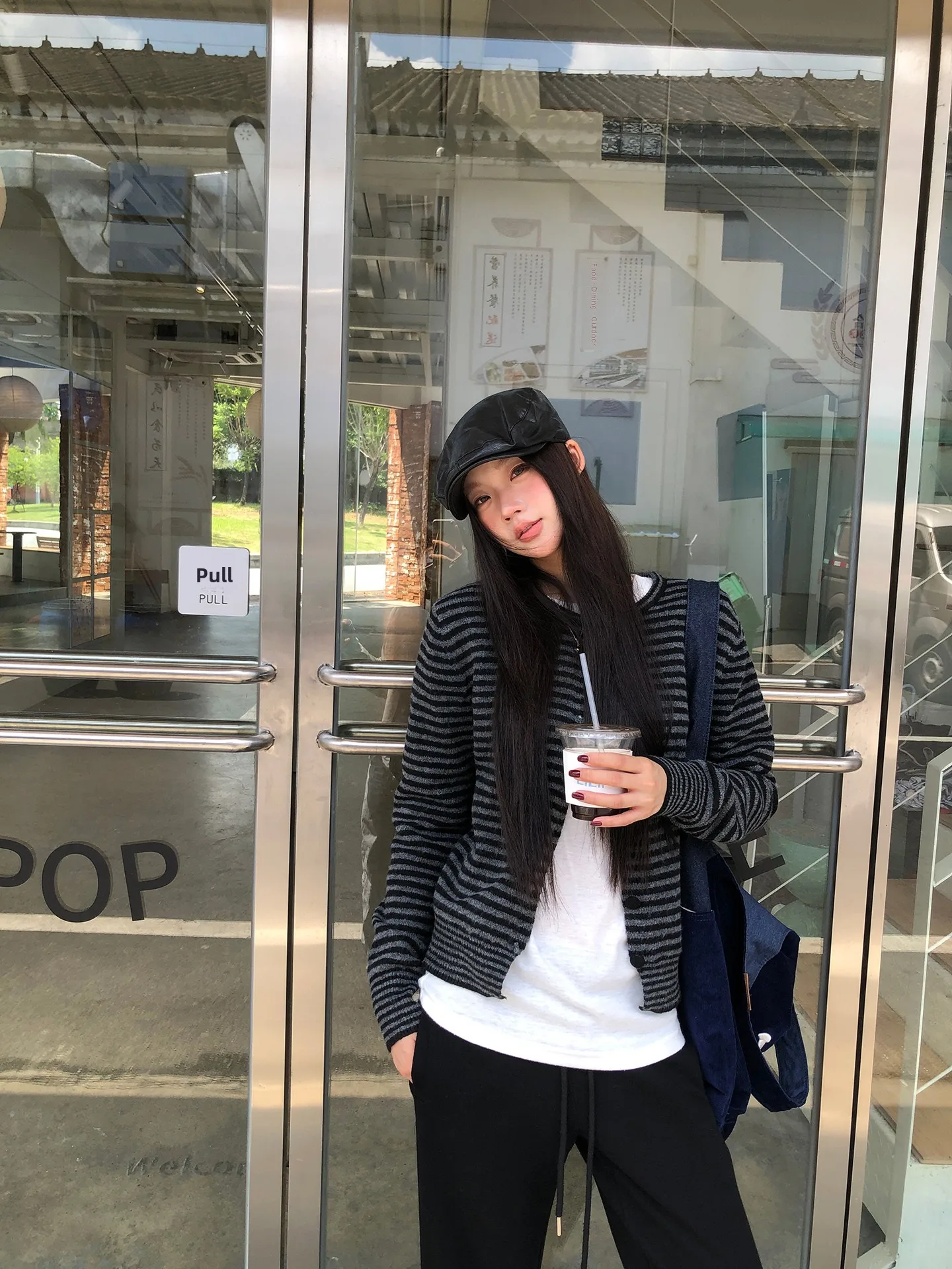 

Red Celebri Knitted Open Cardigan Women's Autumn Winter Loose Striped Korean Sle All-Match Long Sve Sweater Coat