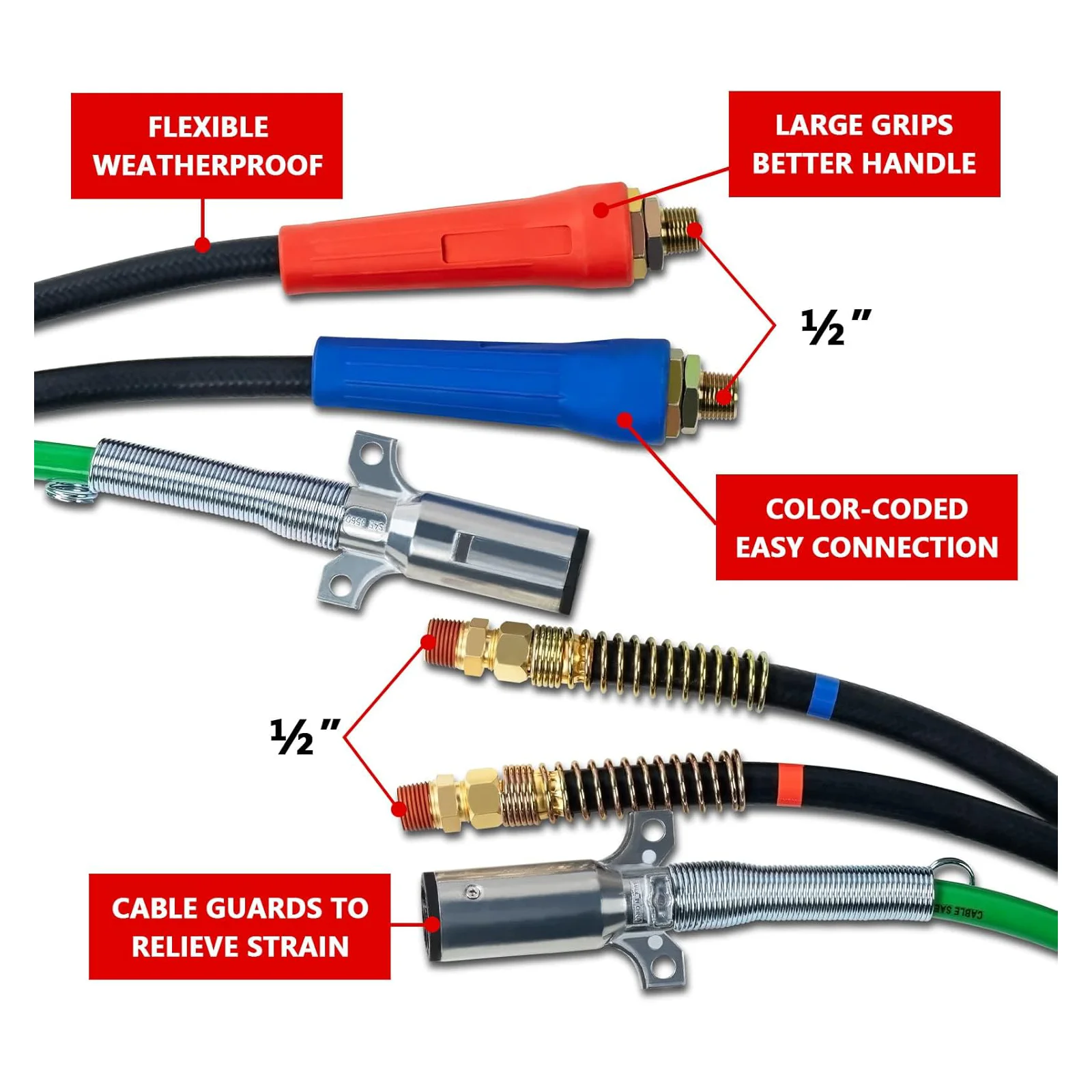 15ft 3 in 1 ABS & Power Air Line ท่อชุดสายการบิน Air Hose Wrap 7 WAY ไฟฟ้าสาย Air เส้นอลูมิเนียม EXTENSION จับ