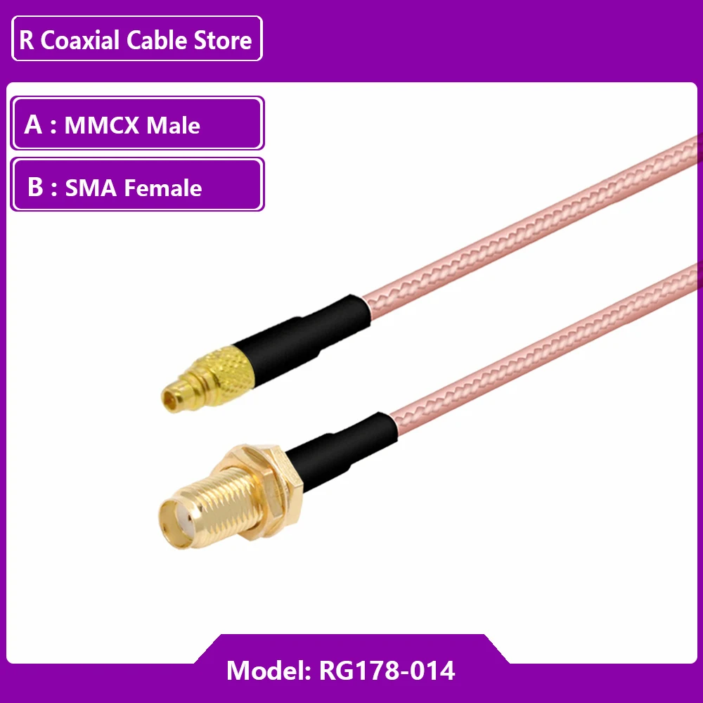 1PC SMA Female to MMCX Female Right Angle Connector RF Coaxial Adapter With RG178 Pigtail Cable for WIFI/GSM/3G/GPS/4G Module