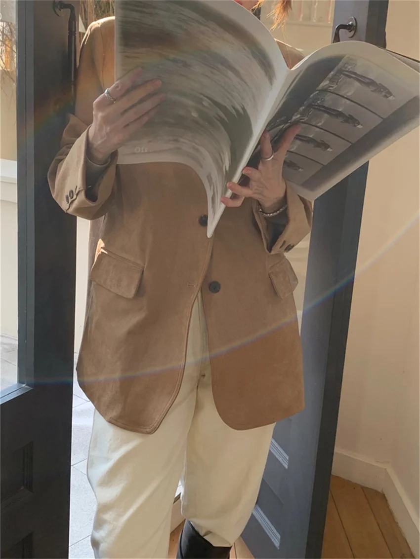Alien Kitty M-L Women Chamois Blazers Chic Elegant Office Lady High Street Slim 2024 Minimalist Vintage Spring Daily Coats