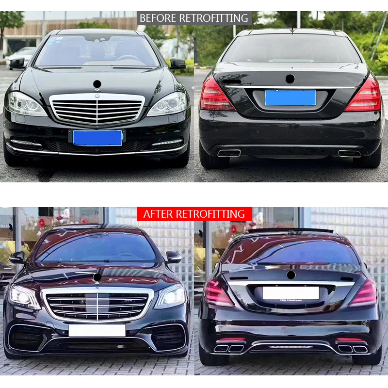 ترقية W221 2006-2013 إلى W222 S63 إصدار المصد الأمامي والمصد الخلفي طقم الجسم مناسب للفئة M-bz S