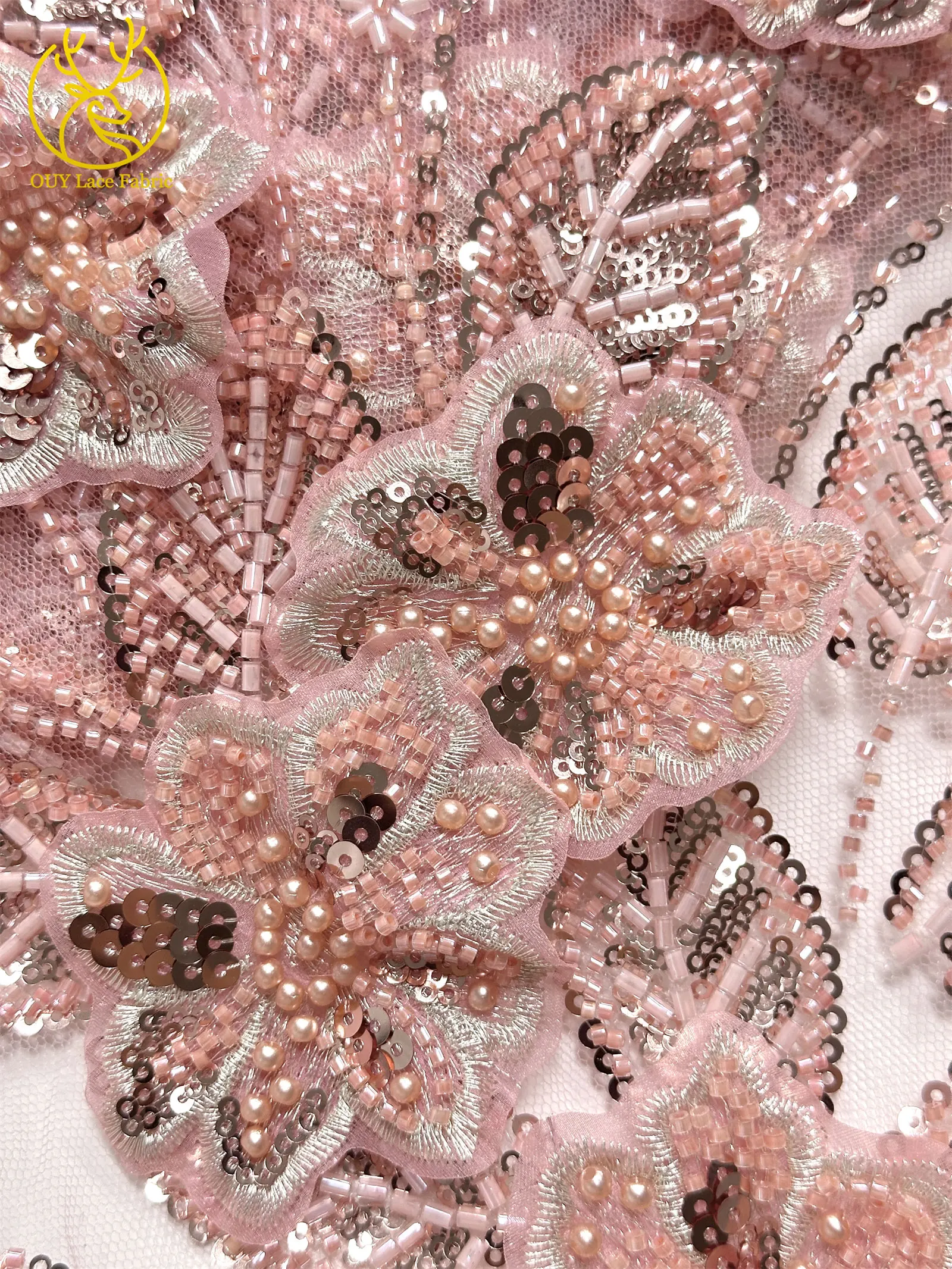 Französischer afrikanischer 3D-Spitzenstoff 2026 mit Perlen, hochwertige Pailletten-Stickerei für Frauen, Hochzeitskleid, nigerianischer Netzstoff zum Nähen – Detail 21