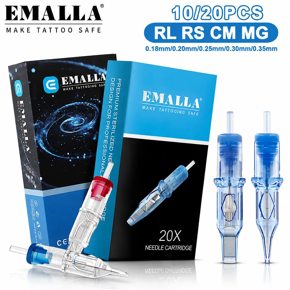 10/20PCS EMALLA Tattoo Cartridge Needles RL RS CM MG Disposable EO Sterilized Safety Cartridge Needles for Tattoo Machine Pen