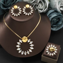 2024 New Stainless Steel 18 K Gold Plated Exaggerated large pendant necklace + earrings + ring jewelry set for Women   Jewelry