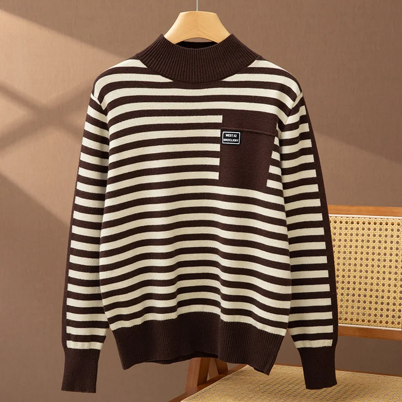 2025, Damen-Kaschmirpullover, gestreifter Pullover, Damen-Pullover mit halbhohem Halsausschnitt, Damen-Kaschmirpullover, Damen-Pullover