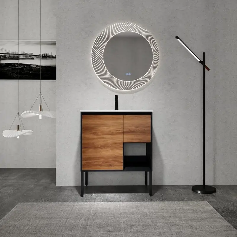 

30" Freestanding Bathroom Vanity w/ Gel Sink & Soft Close Doors/Drawers, 2/3 Soft Closing Drawers, Modern Design