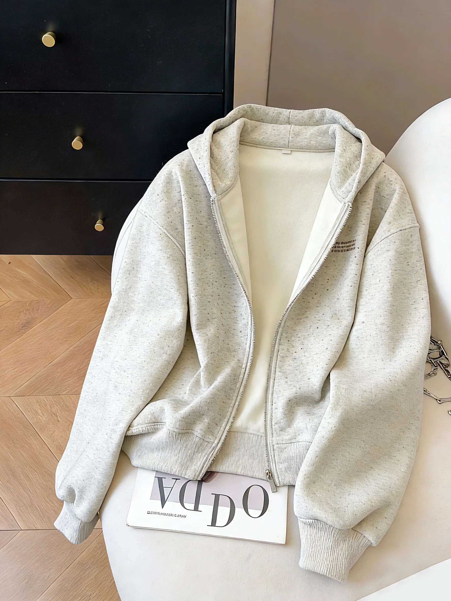 

Винтажная свободная толстовка на молнии для женщин, весна-осень, в корейском стиле, простой кардиган, топ свободного кроя, повседневная одежда...