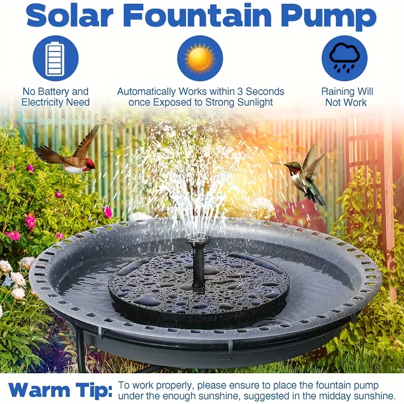 2.5W Solar Fountain Water Pump for Bird Bath Pond Swimming Pool Fish Tank,Outdoor Pump with 6 Nozzle Garden Decor