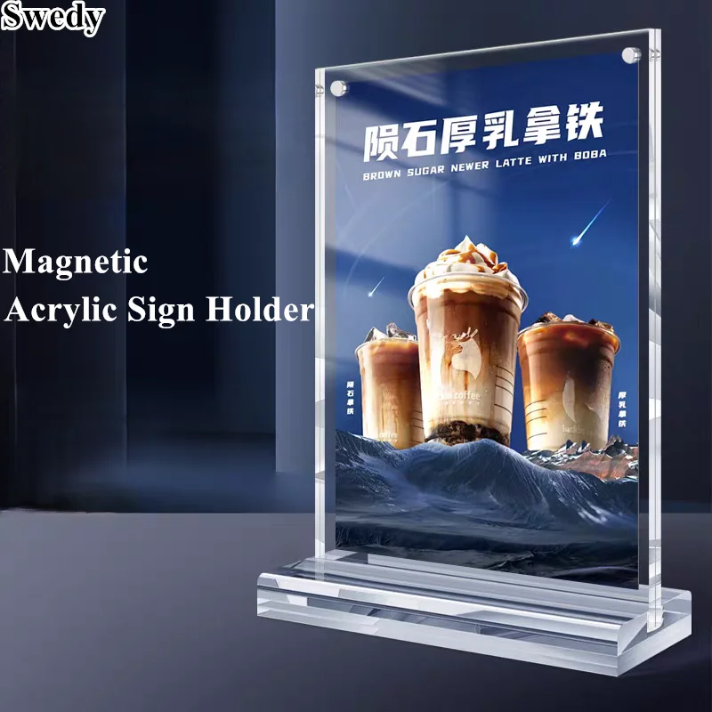 5 Pieces A5 14.8X21cm Magnetic Photos Signs Flyers Ad Frame Restaurant Menus Holder Tabletop Acrylic Sign Holder Display Stand