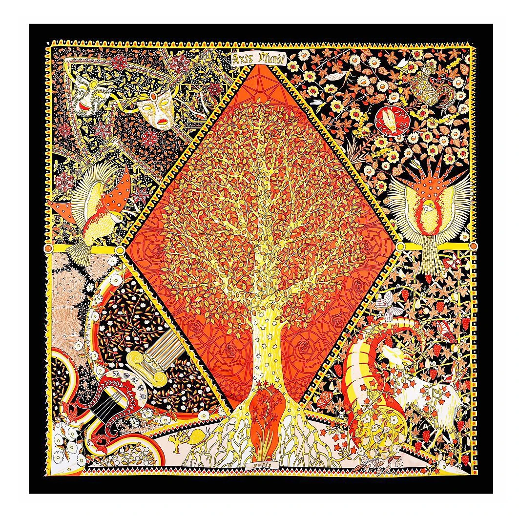 

POBING Twill Silk Scarf Women Shawls Tree Mask Print Stoles Bandana Kerchief Hijab Square Scarves Wraps Silk Foulards 130CM