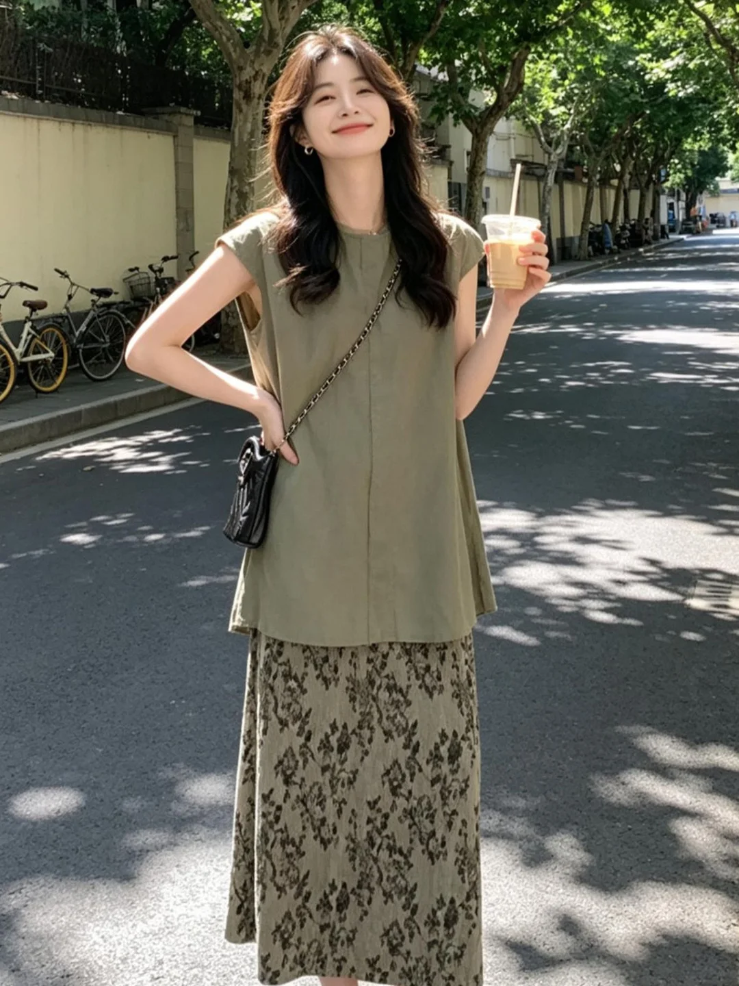 Floral Print Sleeveless Vest And High Waist Skirt Two Piece Set Women's Fashionable Summer Outfit Breathable Polyester Fabric...