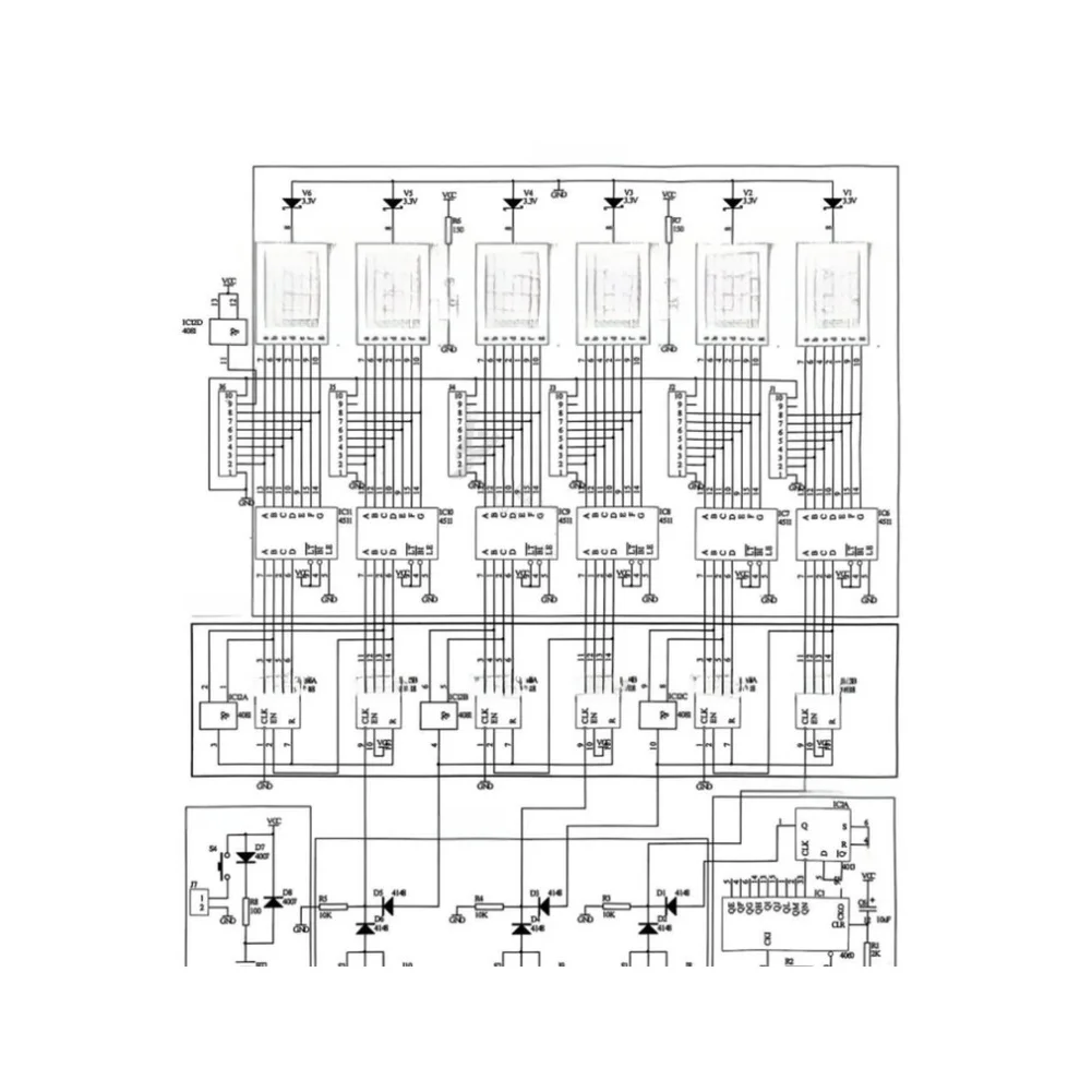 Electronic Assembly Kit for Constructing a 6 Digit Digital Clock with Labeled PCB LED Display and Soldering Guidance