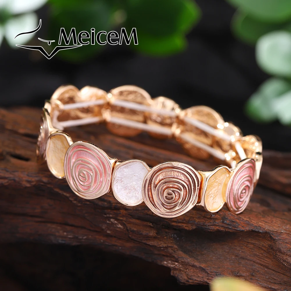 

MeiceM Bracelet Bohemian Enamel Style Colorful Rose Innovative Design Elegant Women's Bracelet Holiday Gift Hand Jewelry