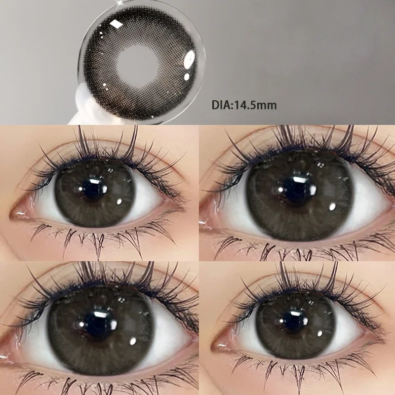 2pcs/Pair Colored Lenses For Eyes With Diopter Big Black Eyes Beauty Pupils Makeup 14.5mm Yearly Natural Soft Lens Free Shipping