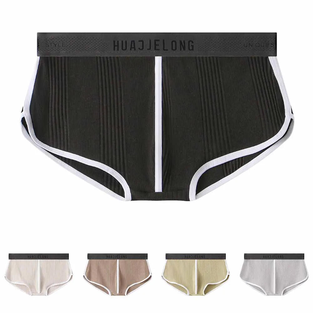 Para conforto diário para esportes preto masculino boxer briefs listrado boxer briefs material macio u convexo codpiece novo