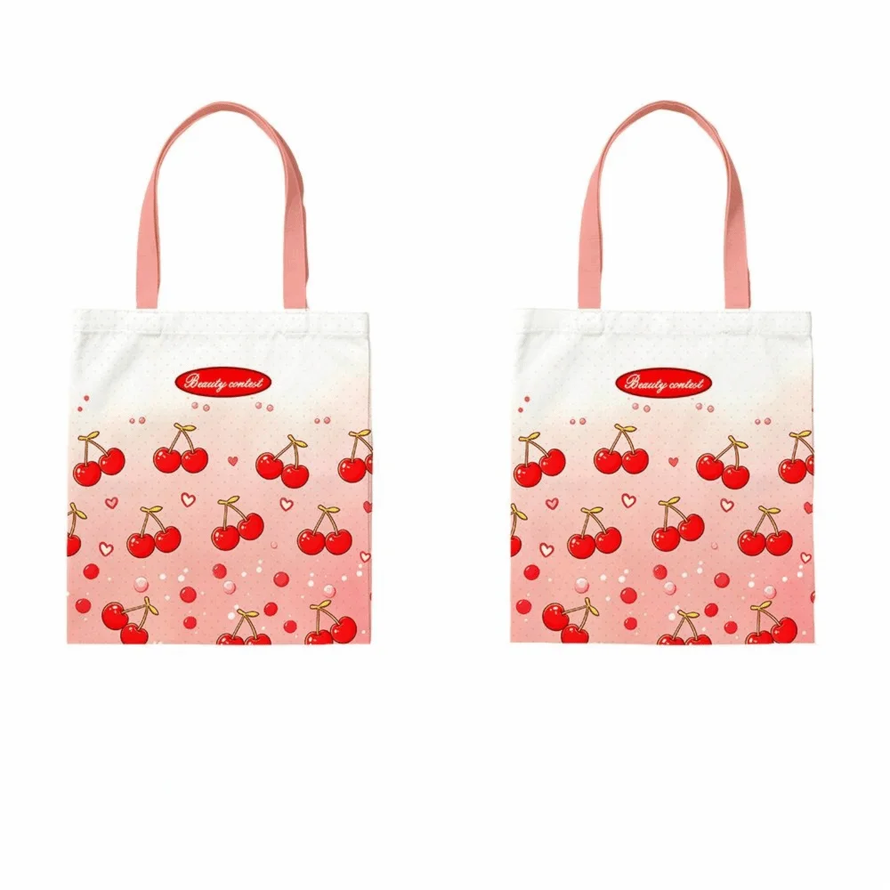 Gifts Cherry Print Canvas Bag Reusable Large Capacity Tote Bag Versatile Lightweight Shoulder Bag Students
