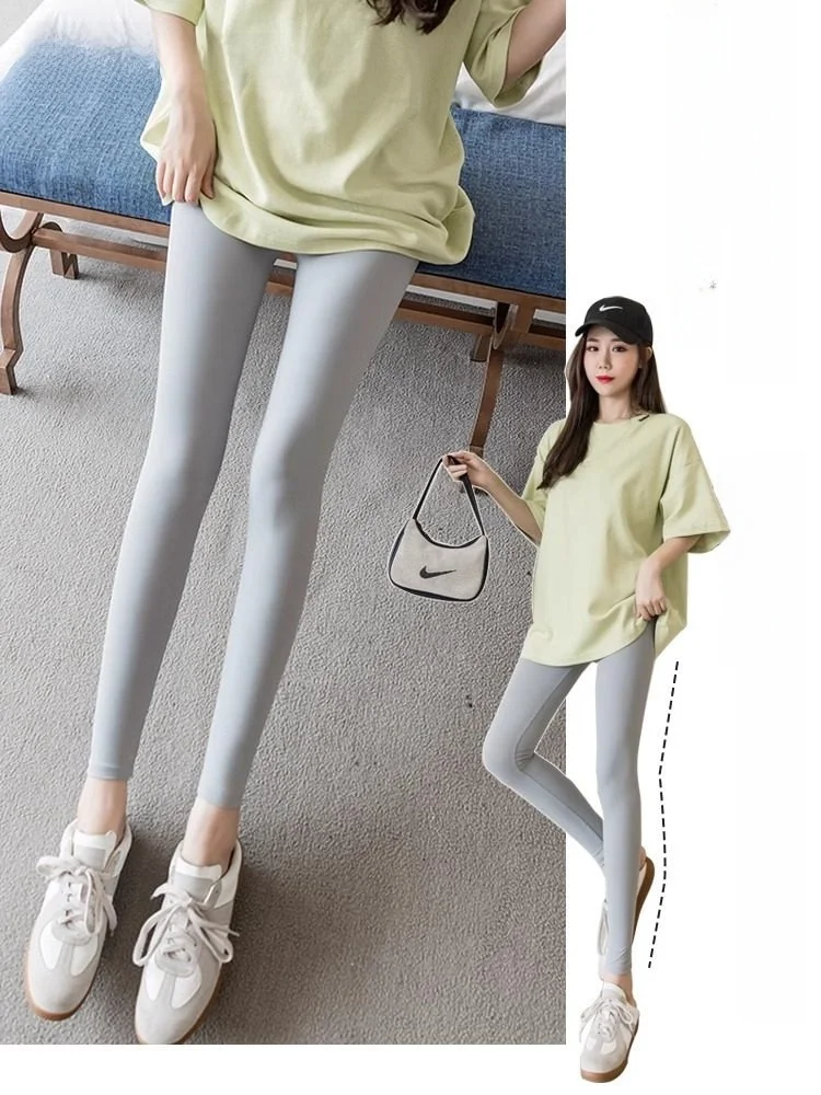 라 샤펠 아이스 실크 요가 팬츠 여성용 얇은 여름용 신축성 있는 9부 스킨 타이트 핏 베이스 레이어 팬츠 부드럽고 신축성 있음