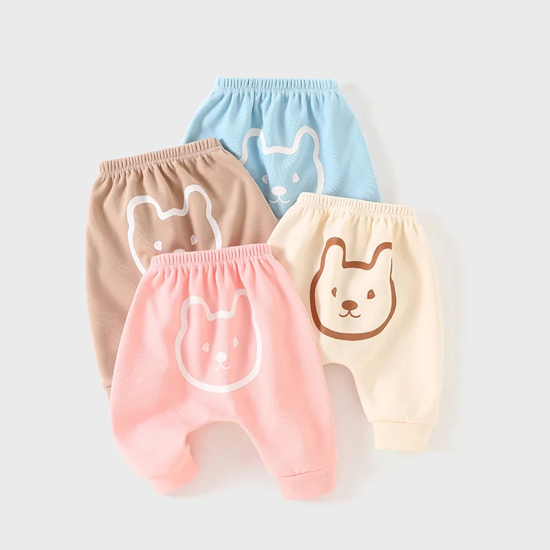 2024 Autumn Winter Newborn Girl Pp Pant Fleece Warm Kid Baby Girl Jogger Pant Cotton Bear Printed Elastic Waist Infant Girl Pant