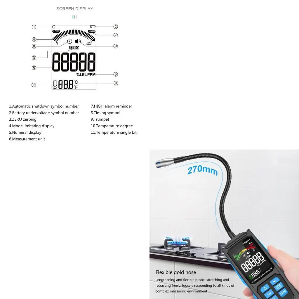 

Gas Leak Detector 50-50000PPM Combustible Gas Propane Methane Sensors Sniffers Portable Handheld Tester for Indoor Home