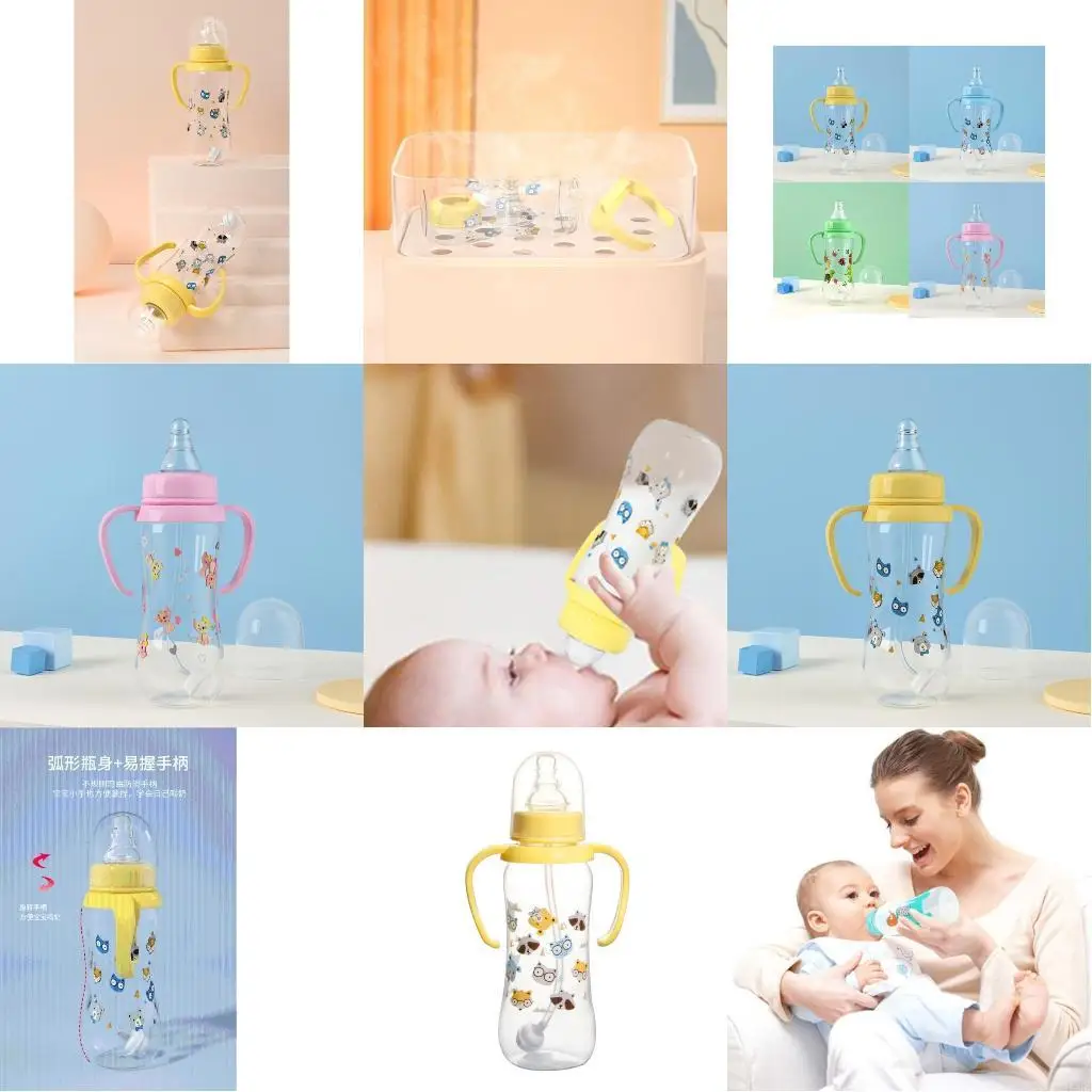 

Upgraded 250ml Silicone Baby Bottle with 2 Handles Cartoon Pattern Baby Feeding Bottle Suitable for Infant Newborn L8RB