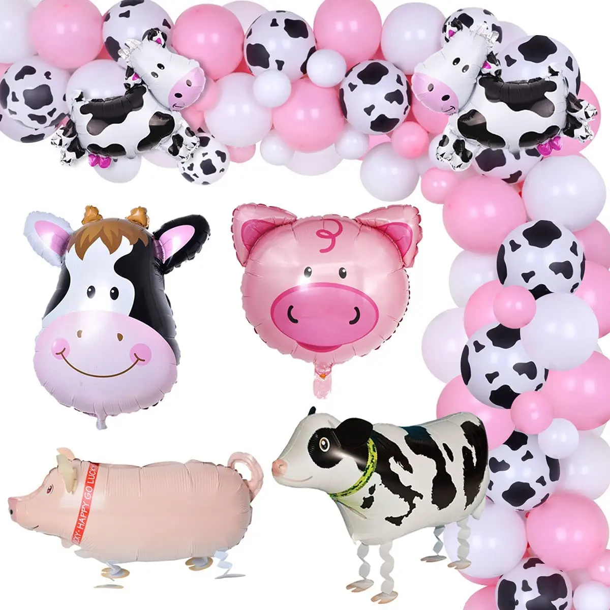 

JOYMEMO Farm Animal Theme Balloons Garland Arch Kit White Black Pink Farm Party Decoration for Baby Shower Girl's Birthday