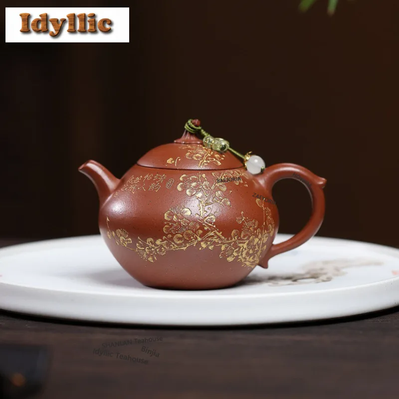 Teteras de arcilla púrpura Yixing auténticas de 180ml, hechas a mano, modelo Golden Plum Pot, de arcilla Sky Star de mineral crudo, tipo Zisha chino, suministros para juego de té