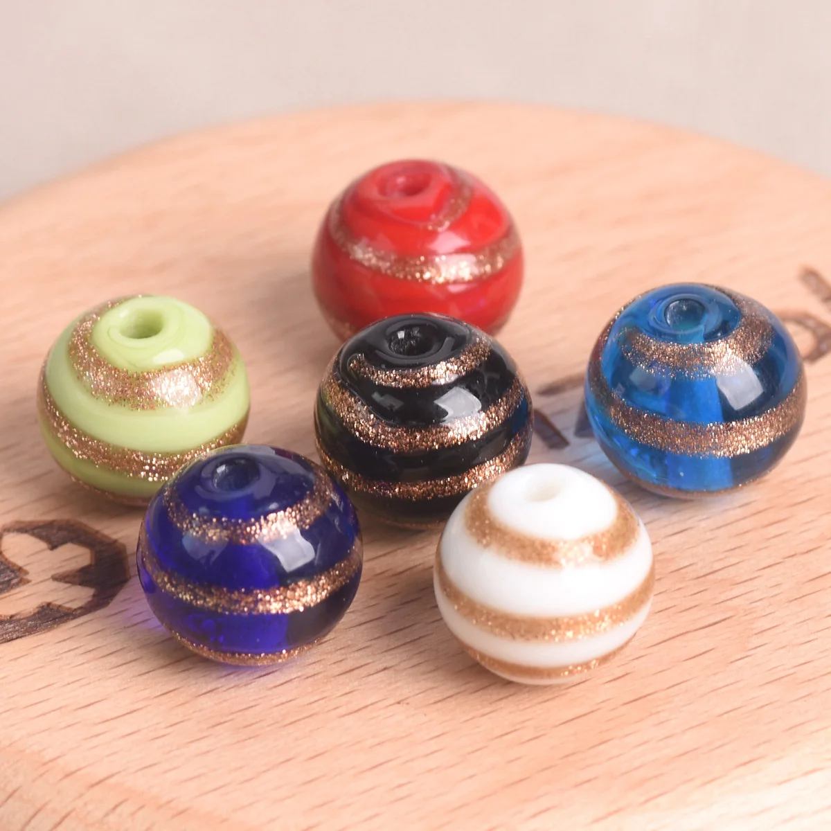 5pcs Round 12mm Foil Circle Handmade Lampwork Glass Loose Beads For Jewelry Making DIY Crafts Findings