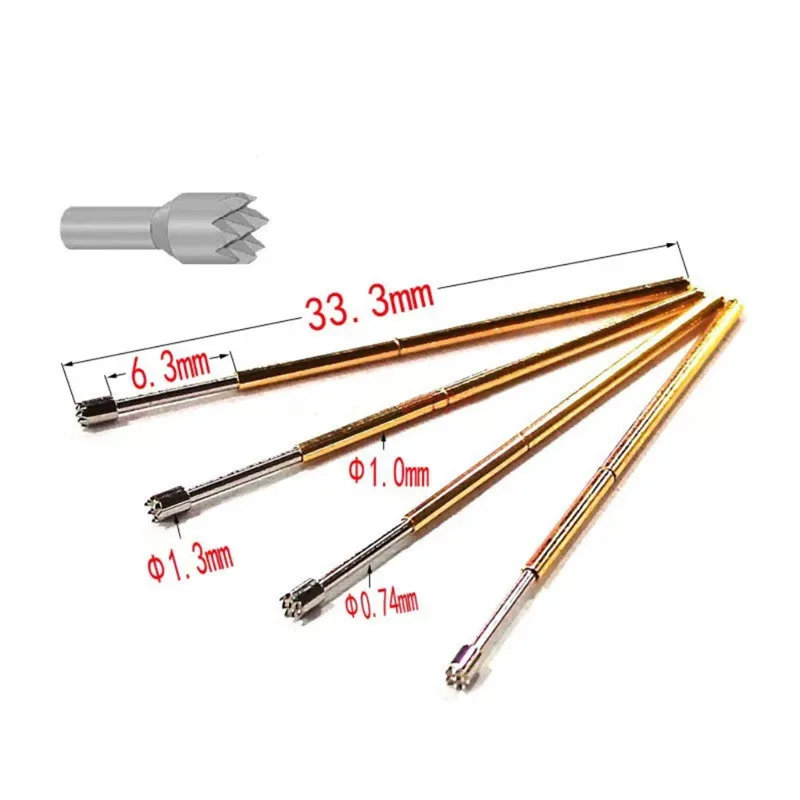 100PCS/Pack Spring Test Pin PL75-H2 Nine-jaw Plum Head Outer Diameter 1.02mm Length 33.35mm For Circuit Board Inspection