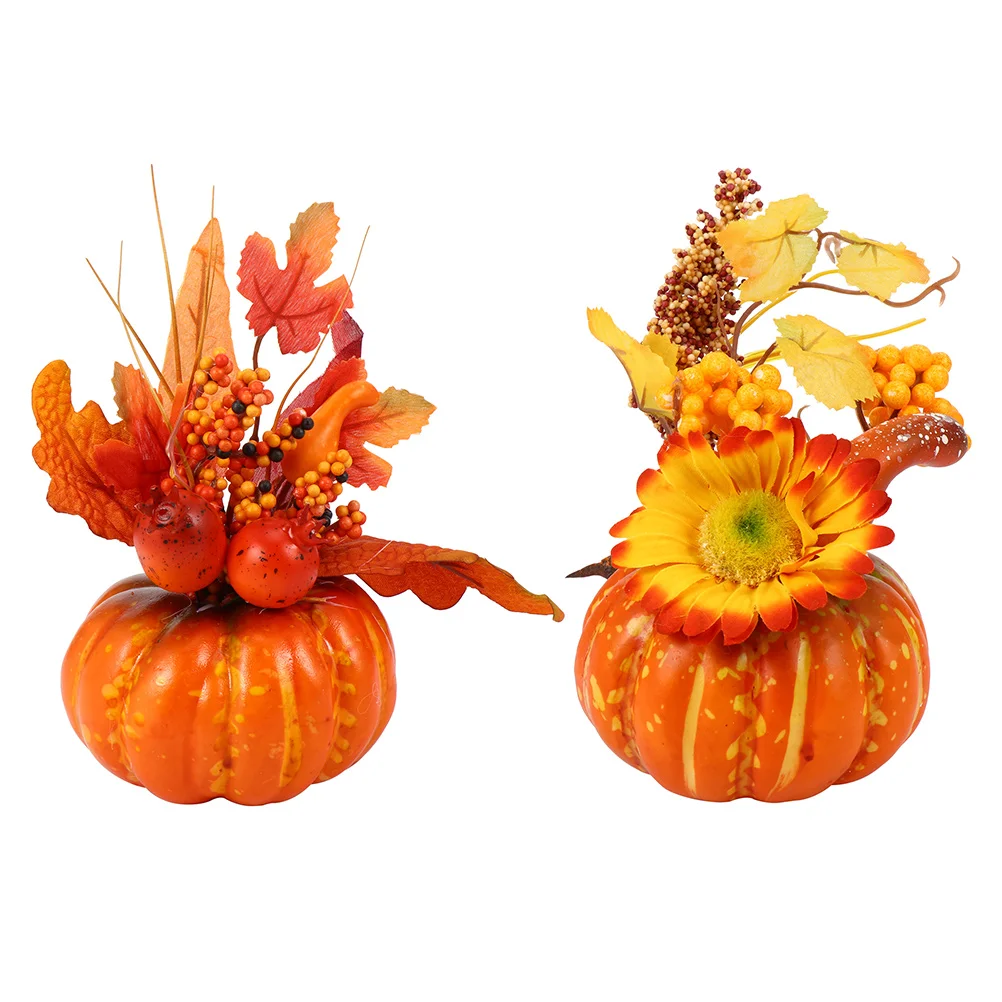 

2 Pcs Decoration Pumpkin Ornaments Pumpkins Small Fake Central Halloween Prop for Table Crafts