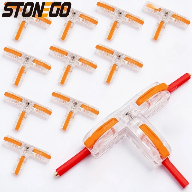 Universal Push in Wire Connector T Type Terminal Block 2 3 4 Way for LED Light Home Electrical Wiring Splitter Quick Connect