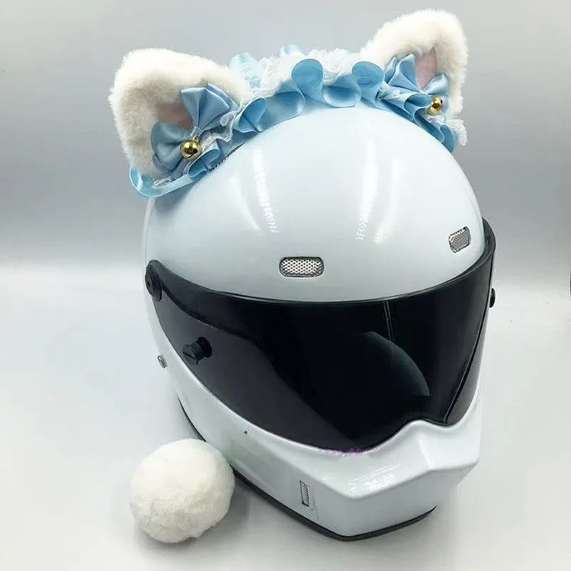 Motorcycle Electric Helmet Decorations Anime Lolita Cute Plush Cat Ears Lace Motorbike Helmet Accessorie Sticker Cosplay Styling