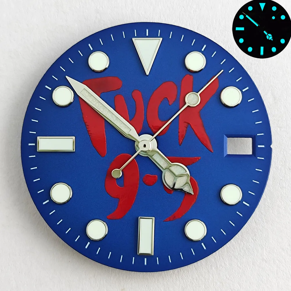 قرص ساعة 28.5 ملم قرص فرعي NH35 قرص NH35/36 مؤشر أخضر مضيء مناسب لحركة NH35 قرص أسود أخضر أزرق أبيض