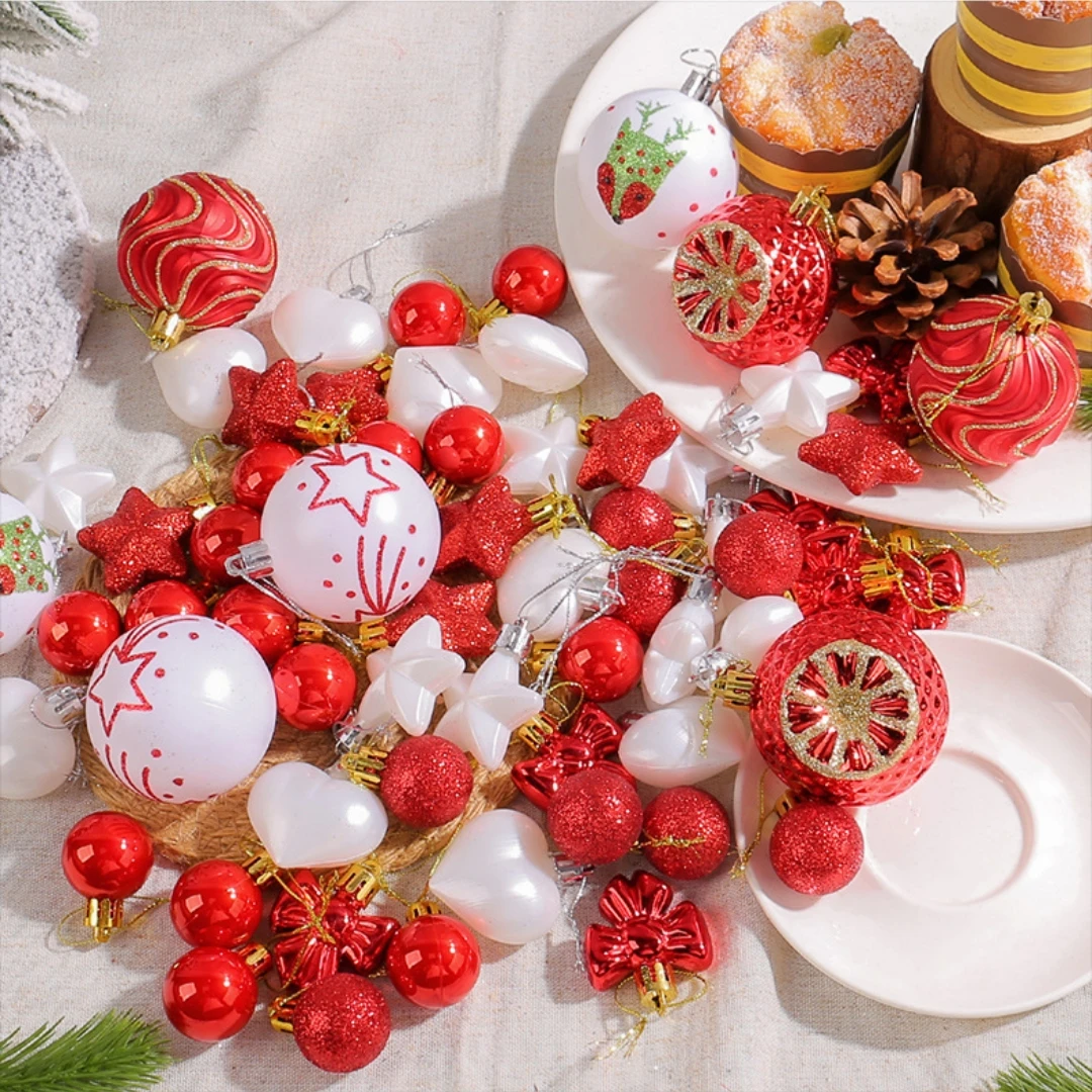 65 قطعة من زينة كرة عيد الميلاد مع صندوق هدايا زينة عيد الميلاد وحلي الحفلات مجموعة كرات ملونة زينة شجرة عيد الميلاد
