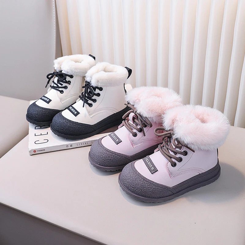 

Kids Short Boots with Thick Fur Children Fashion Boots Round Toes Non-slip 2025 Winter Girls Casual Boots Versatile Soft Bottom