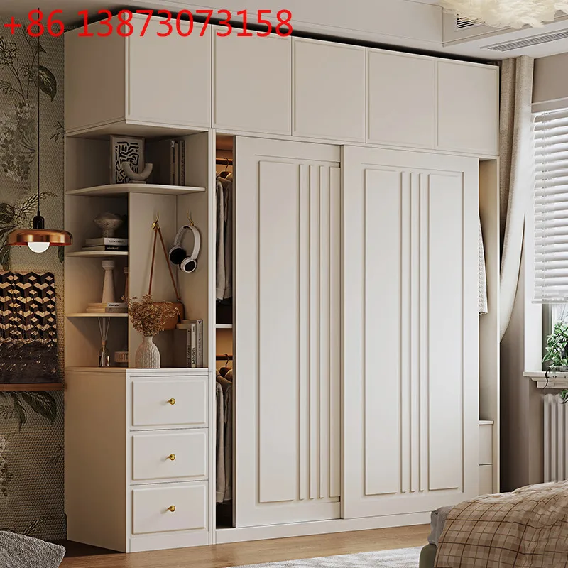 French Cream Style Wardrobe Sliding Door Bedroom Home Modern Simple Storage Sliding Door Wardrobe
