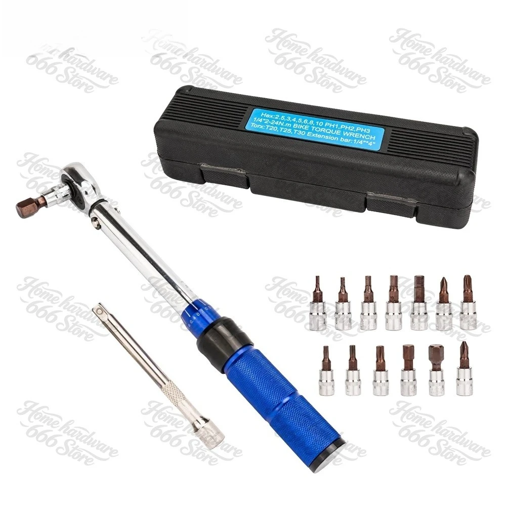 Road Bike Bicycle Preset Torque Wrench 2Nm to 24Nm Precise Instrument Durable Hexagon T25 Allen Key S2 Prime Steel