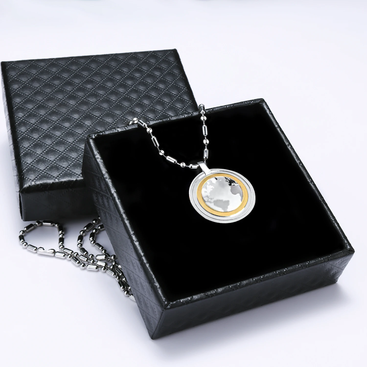 Stainless Steel Health Necklace Round Healing Pendant for Men with Volcanic Stone Charms Jewelry Gift Box