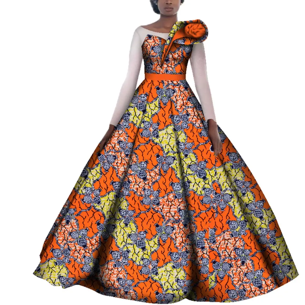 Dashiki African Dresses for Women Wedding Party Evening Dress Cotton Ankara Print Dress Plus Size Boubou Africain Femme WY4141
