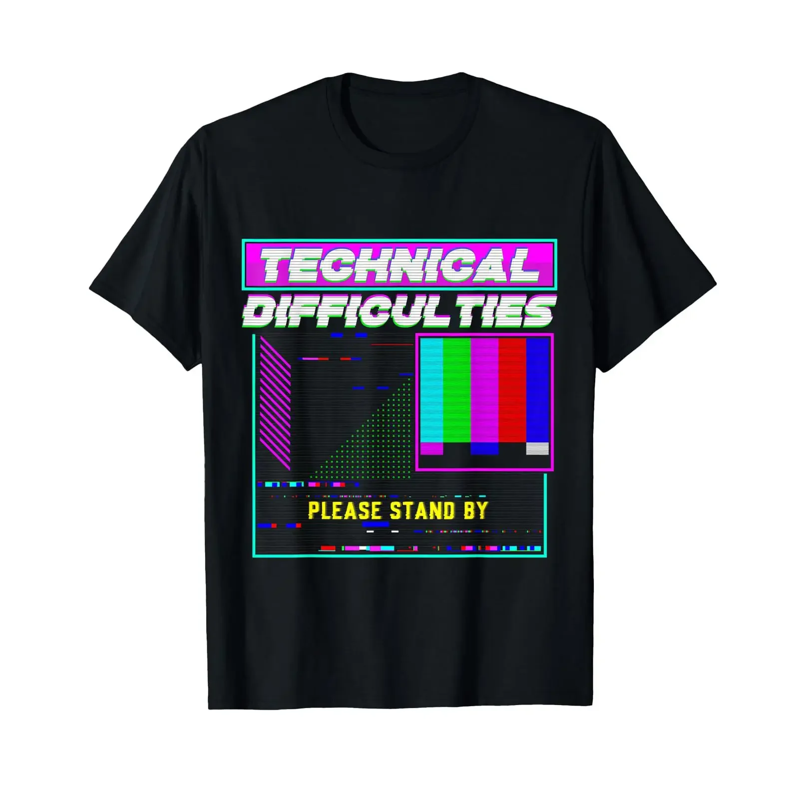 Technical Difficulties Glitch Tech Vaporwave Retro TV Techie T Shirt vintage Washed Unisex streetwear Slightly Versatile