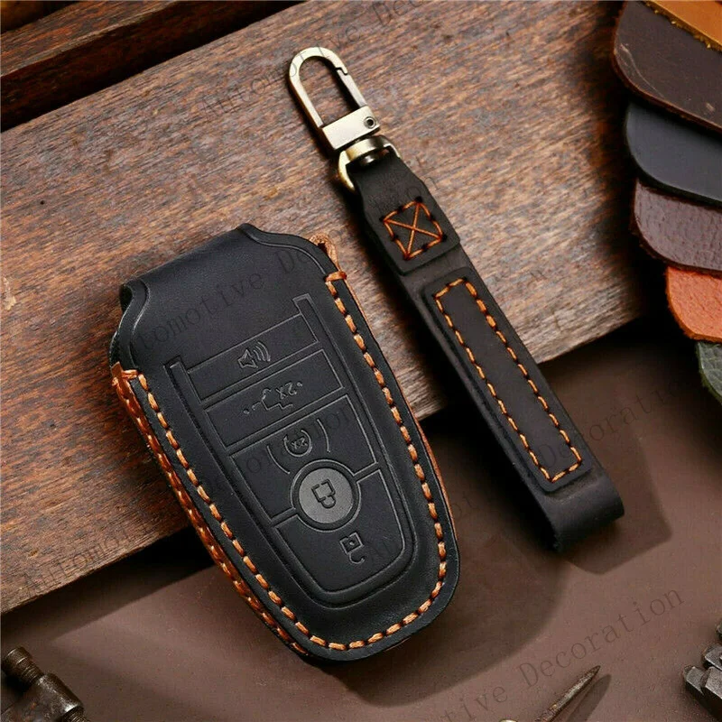 Z+ Leather Remote Key Cover Case Shell Skin Protector Holder Fob Bag For Ford F-150