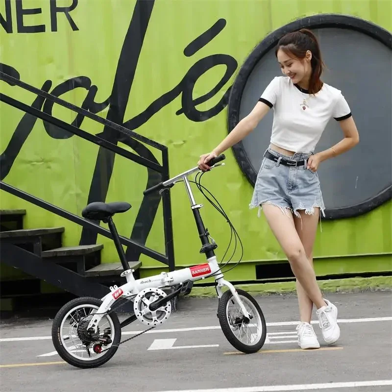 14-inch Folding Bike single-speed City Bicycle aldult portable ultra-light Bicycle dual disc brake student road bicycle driving