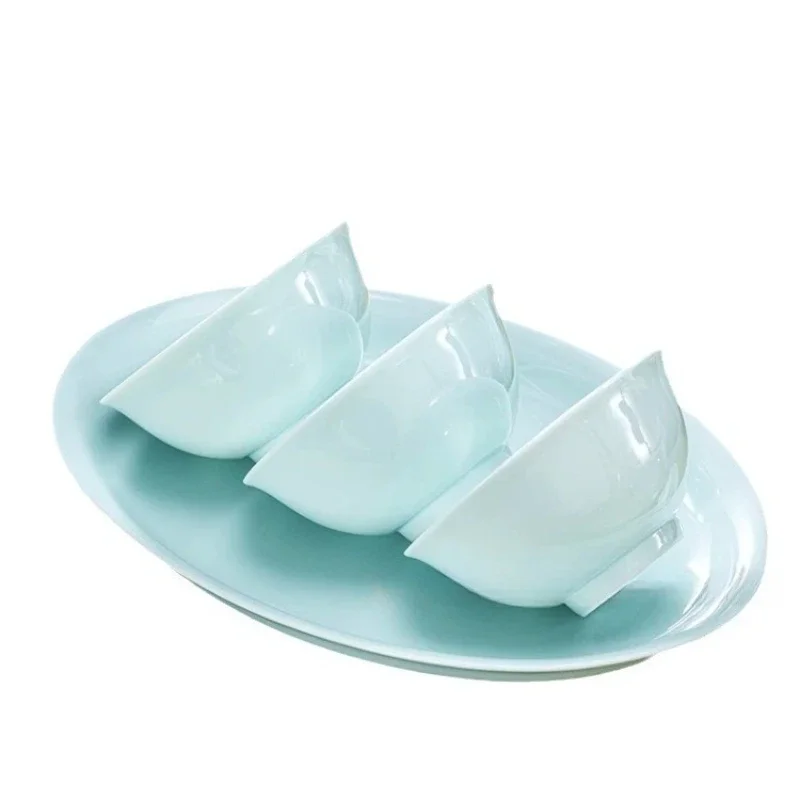 Healthy celadon white porcelain tableware and dish set high-temperature underglaze color celadon tableware