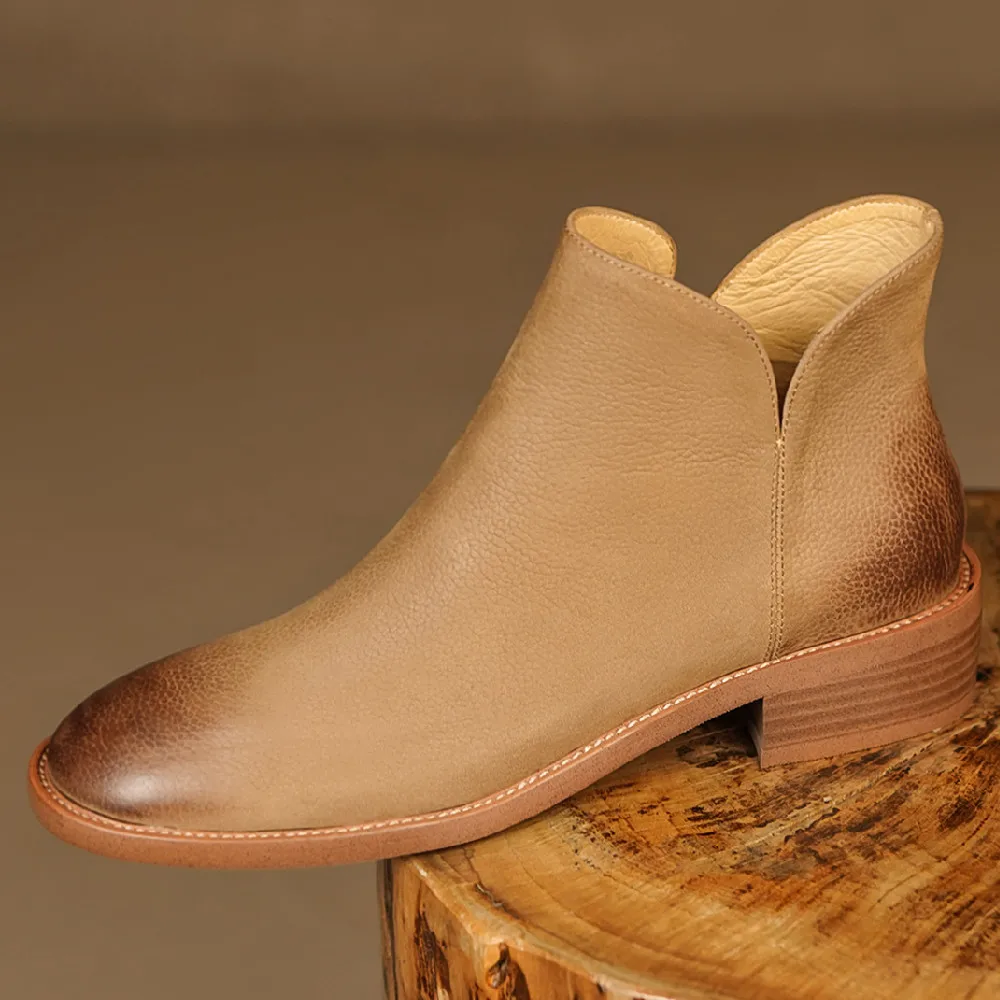 

Women's genuine leather side zip slip-on flats autumn ankle boots round toe female casual short boots soft comfortableshoes sale