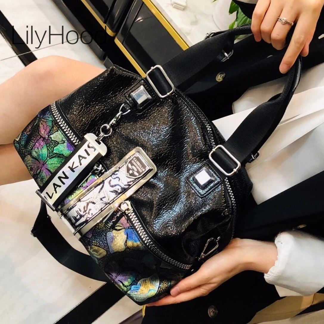 Female 90s Fashion Y2K Aesthetic Vegan Leather Butterfly Handbag Big Capacity Medium Size Holographic Daily Boston Bag for Work