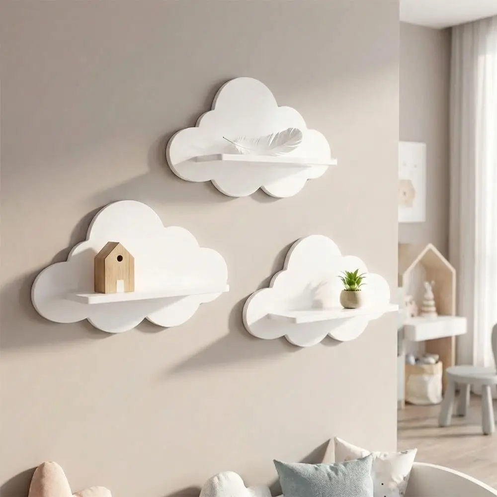 Modern Style Wooden Wall Storage Rack Durable Stable Cloud Shape Shelf Minimalist Wall Mounted Shelves Storage