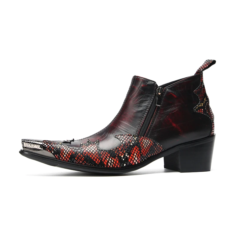 

Luxury Handmade Men's Boots Rivets Biking/Motorcycle/Party Botas Fashion Metal Toe Leather Ankle Boots High Heels Men