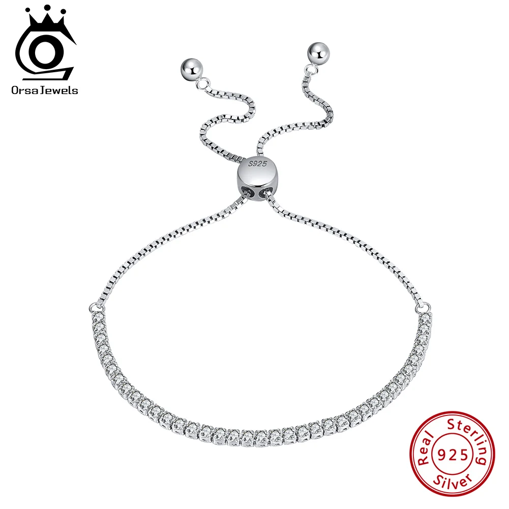 ORSA JEWELS 925 Sterling Silver Tennis Bracelets for Women AAA Cubic Zircon Clear Crystal Link Bracelet Silver Jewelry OSB43